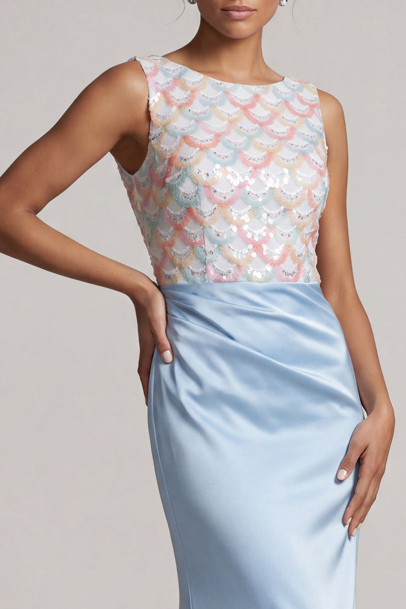 Load image into Gallery viewer, Sparkly Light Blue Mermaid Ruched Long Mother of the Bride Dress
