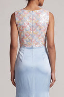 Load image into Gallery viewer, Sparkly Light Blue Mermaid Ruched Long Mother of the Bride Dress