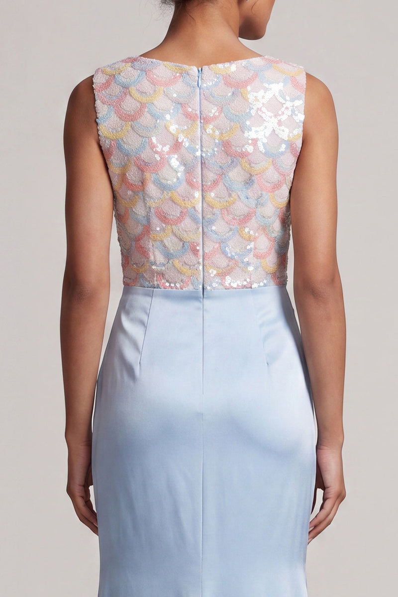 Load image into Gallery viewer, Sparkly Light Blue Mermaid Ruched Long Mother of the Bride Dress