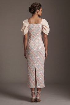 Sheath Sparkly Blush Sequins Long Mother of the Bride Dress with Slit