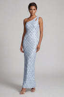 Load image into Gallery viewer, Sparkly Light Green Sheath Sequins Long Mother of the Bride Dress with Keyhole