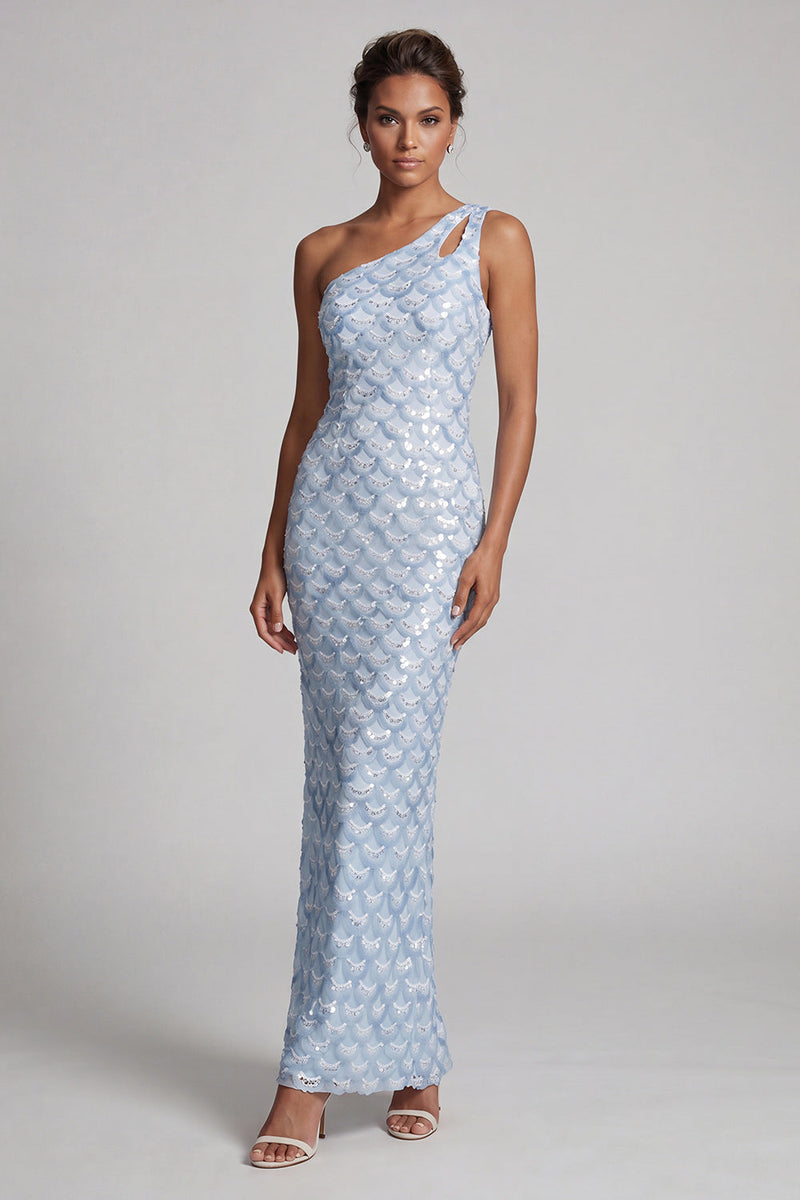 Load image into Gallery viewer, Sparkly Light Green Sheath Sequins Long Mother of the Bride Dress with Keyhole
