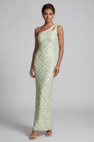 Load image into Gallery viewer, Sparkly Light Green Sheath Sequins Long Mother of the Bride Dress with Keyhole