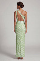 Load image into Gallery viewer, Sparkly Light Green Sheath Sequins Long Mother of the Bride Dress with Keyhole
