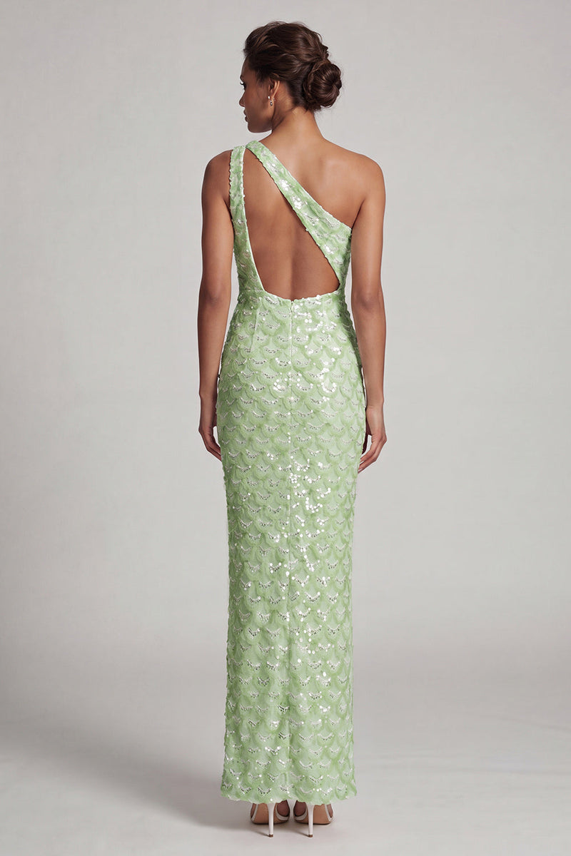 Load image into Gallery viewer, Sparkly Light Green Sheath Sequins Long Mother of the Bride Dress with Keyhole