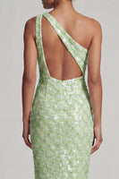 Load image into Gallery viewer, Sparkly Light Green Sheath Sequins Long Mother of the Bride Dress with Keyhole