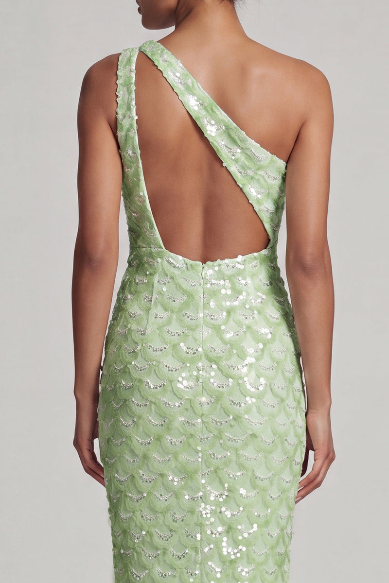 Load image into Gallery viewer, Sparkly Light Green Sheath Sequins Long Mother of the Bride Dress with Keyhole