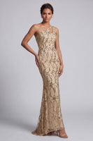 Load image into Gallery viewer, Sparkly Champagne Sequin Mermaid Long Mother of the Bride Dress with Keyhole