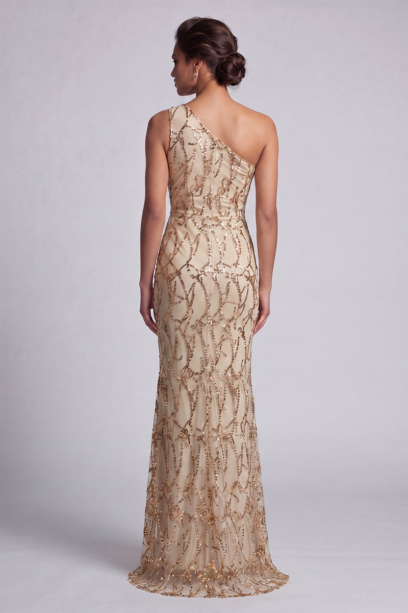 Load image into Gallery viewer, Sparkly Champagne Sequin Mermaid Long Mother of the Bride Dress with Keyhole