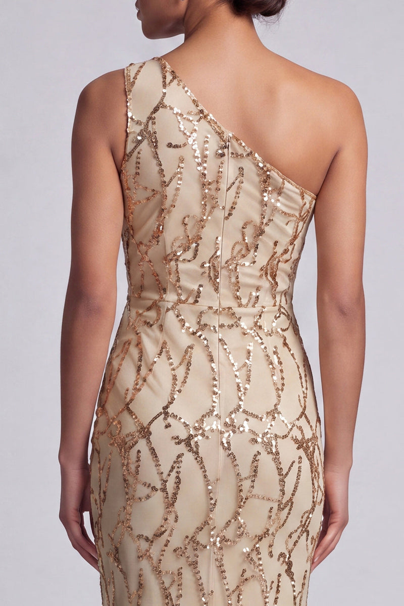 Load image into Gallery viewer, Sparkly Champagne Sequin Mermaid Long Mother of the Bride Dress with Keyhole