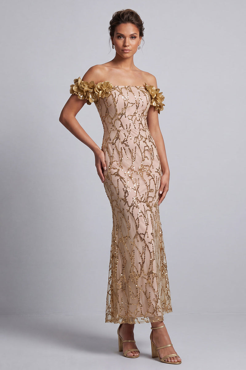 Load image into Gallery viewer, Sparkly Pink Sequin Mermaid Long Mother of the Bride Dress with 3D Flowers