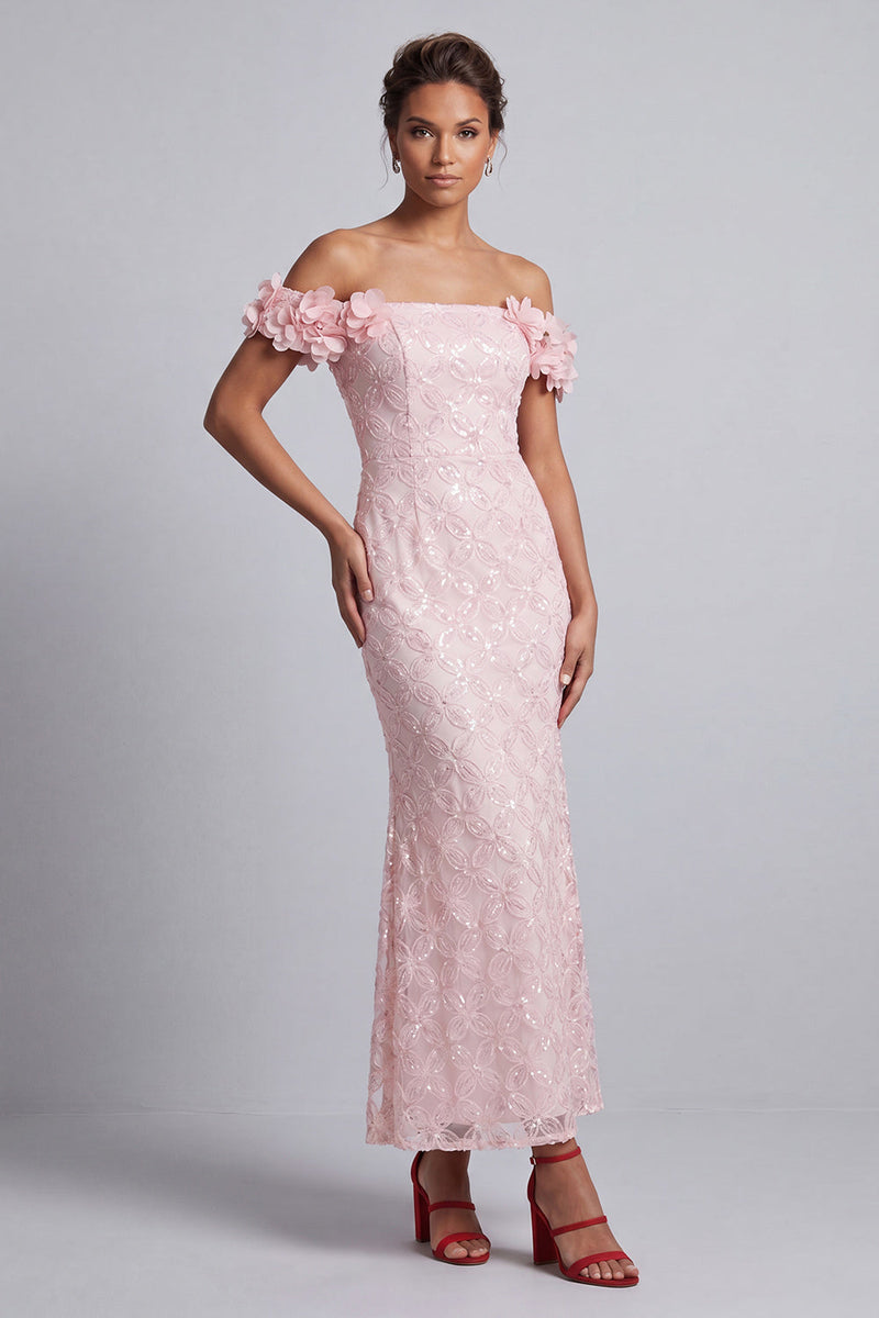 Load image into Gallery viewer, Sparkly Pink Sequin Mermaid Long Mother of the Bride Dress with 3D Flowers