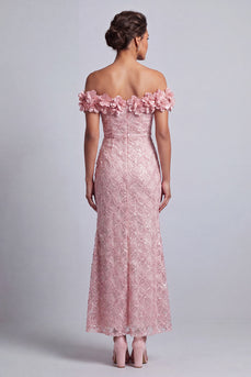 Sparkly Pink Sequin Mermaid Long Mother of the Bride Dress with 3D Flowers