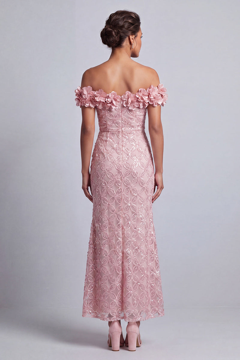 Load image into Gallery viewer, Sparkly Pink Sequin Mermaid Long Mother of the Bride Dress with 3D Flowers