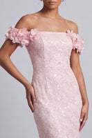 Load image into Gallery viewer, Sparkly Pink Sequin Mermaid Long Mother of the Bride Dress with 3D Flowers