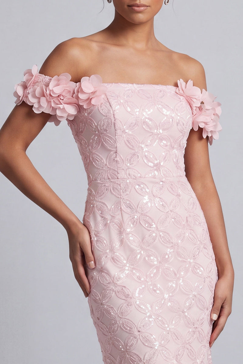 Load image into Gallery viewer, Sparkly Pink Sequin Mermaid Long Mother of the Bride Dress with 3D Flowers