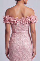 Load image into Gallery viewer, Sparkly Pink Sequin Mermaid Long Mother of the Bride Dress with 3D Flowers