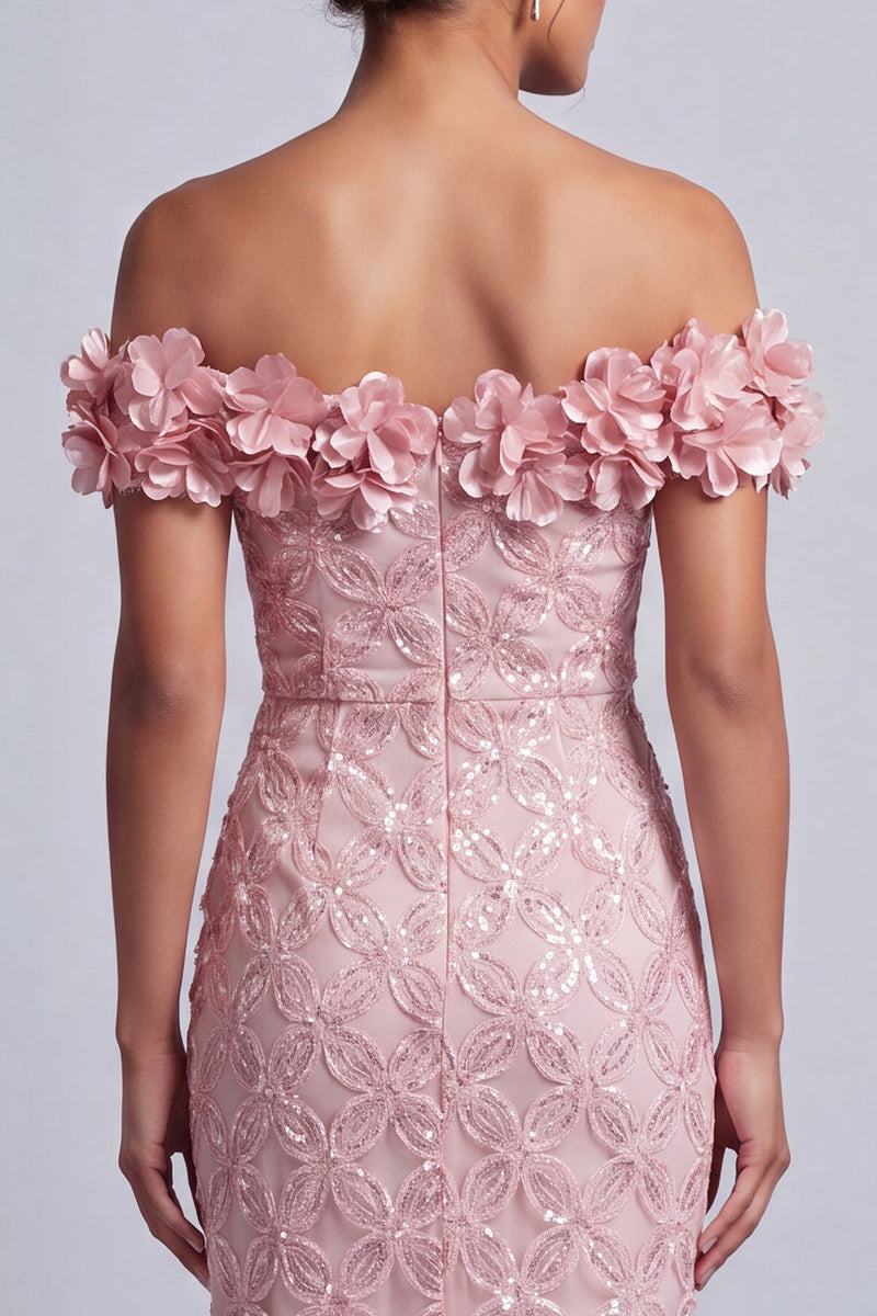 Load image into Gallery viewer, Sparkly Pink Sequin Mermaid Long Mother of the Bride Dress with 3D Flowers