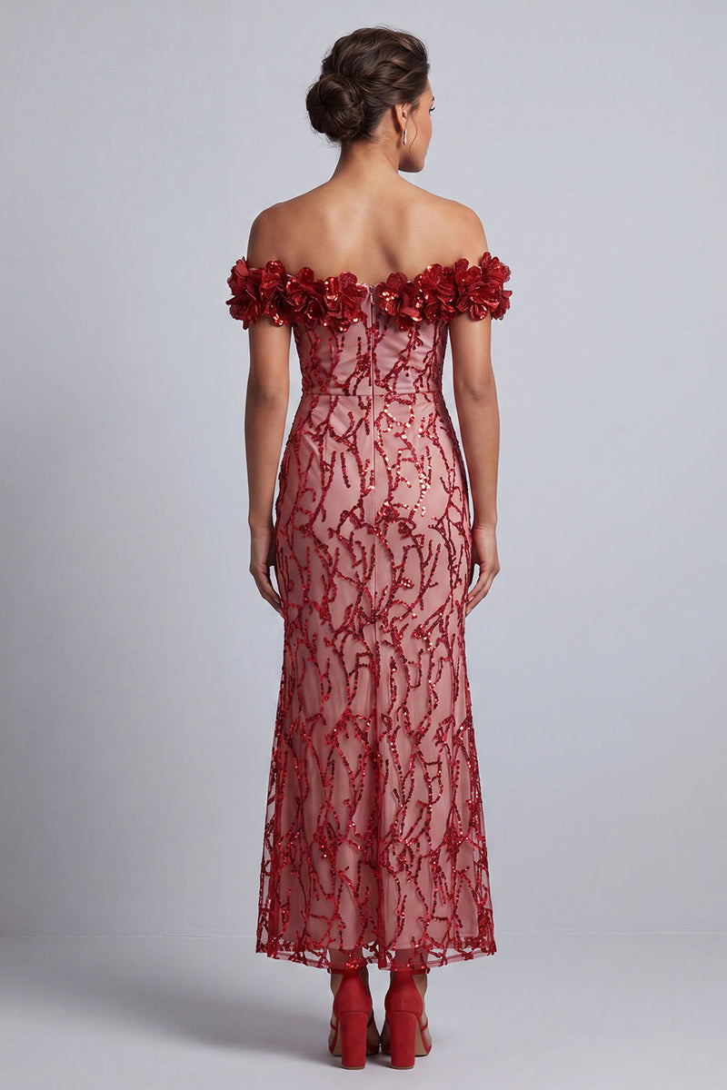 Load image into Gallery viewer, Sparkly Pink Sequin Mermaid Long Mother of the Bride Dress with 3D Flowers