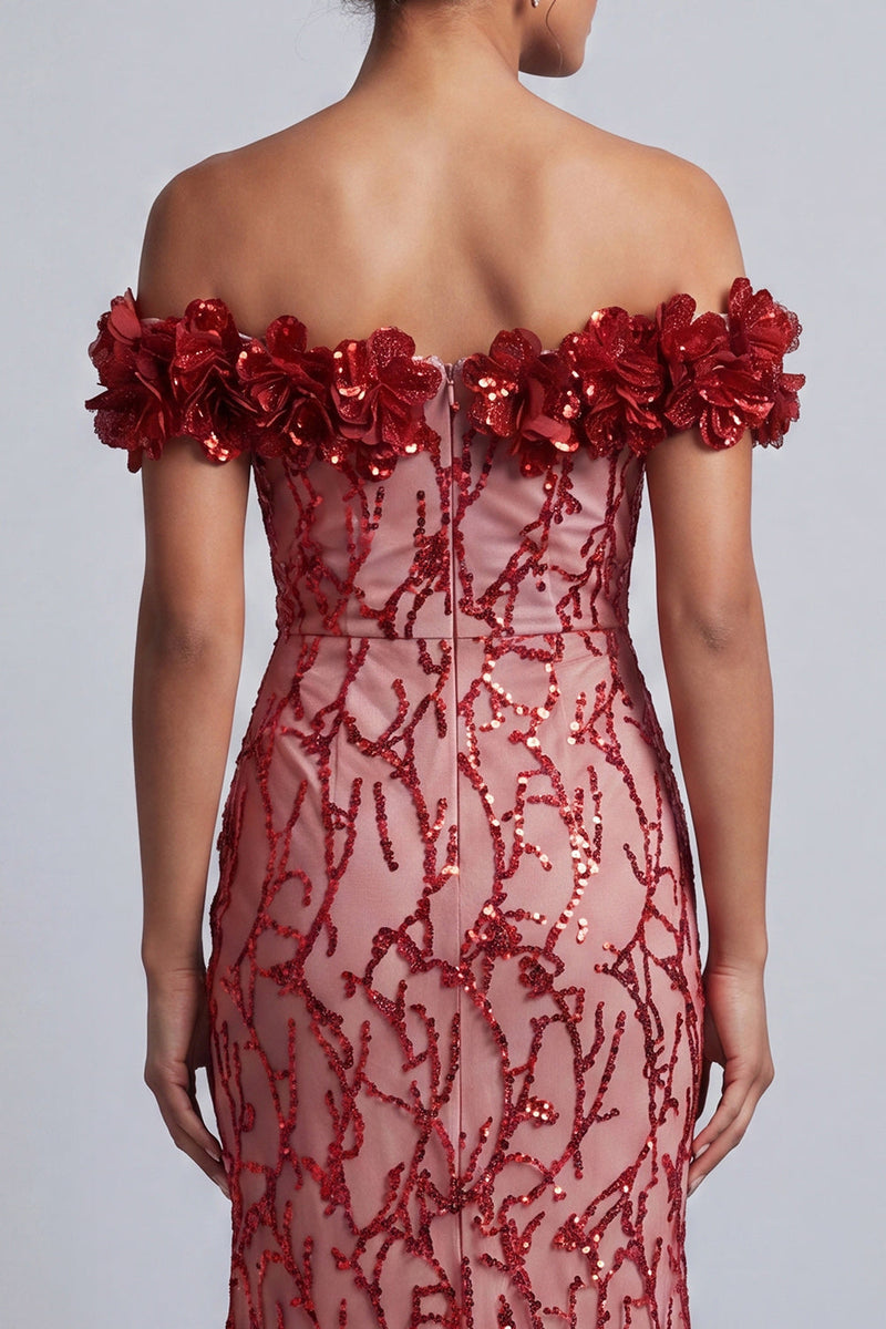 Load image into Gallery viewer, Sparkly Pink Sequin Mermaid Long Mother of the Bride Dress with 3D Flowers