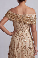 Load image into Gallery viewer, Sparkly Floral Champagne Beaded A-Line Long Mother of the Bride Dress