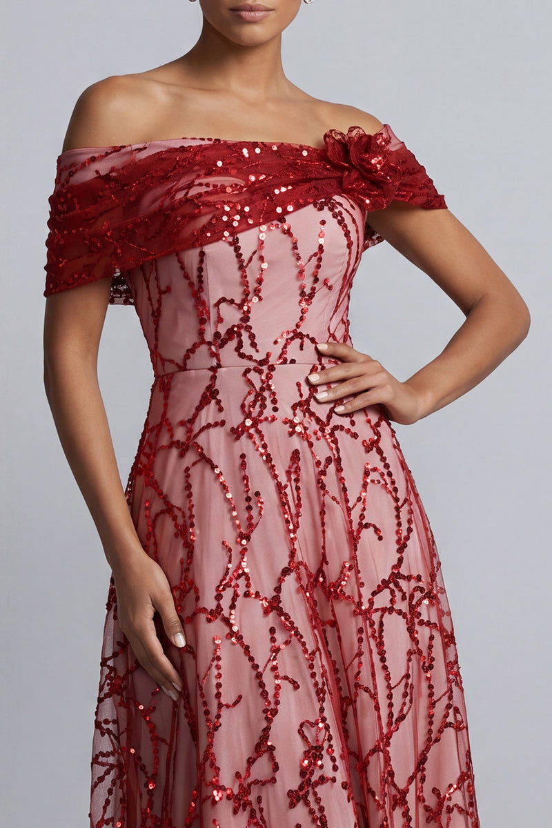 Load image into Gallery viewer, Sparkly Floral Champagne Beaded A-Line Long Mother of the Bride Dress