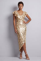 Load image into Gallery viewer, Green Sparkly Sheath Sequin High-Low Mother of the Bride Dress with Ruffles