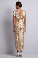 Load image into Gallery viewer, Green Sparkly Sheath Sequin High-Low Mother of the Bride Dress with Ruffles