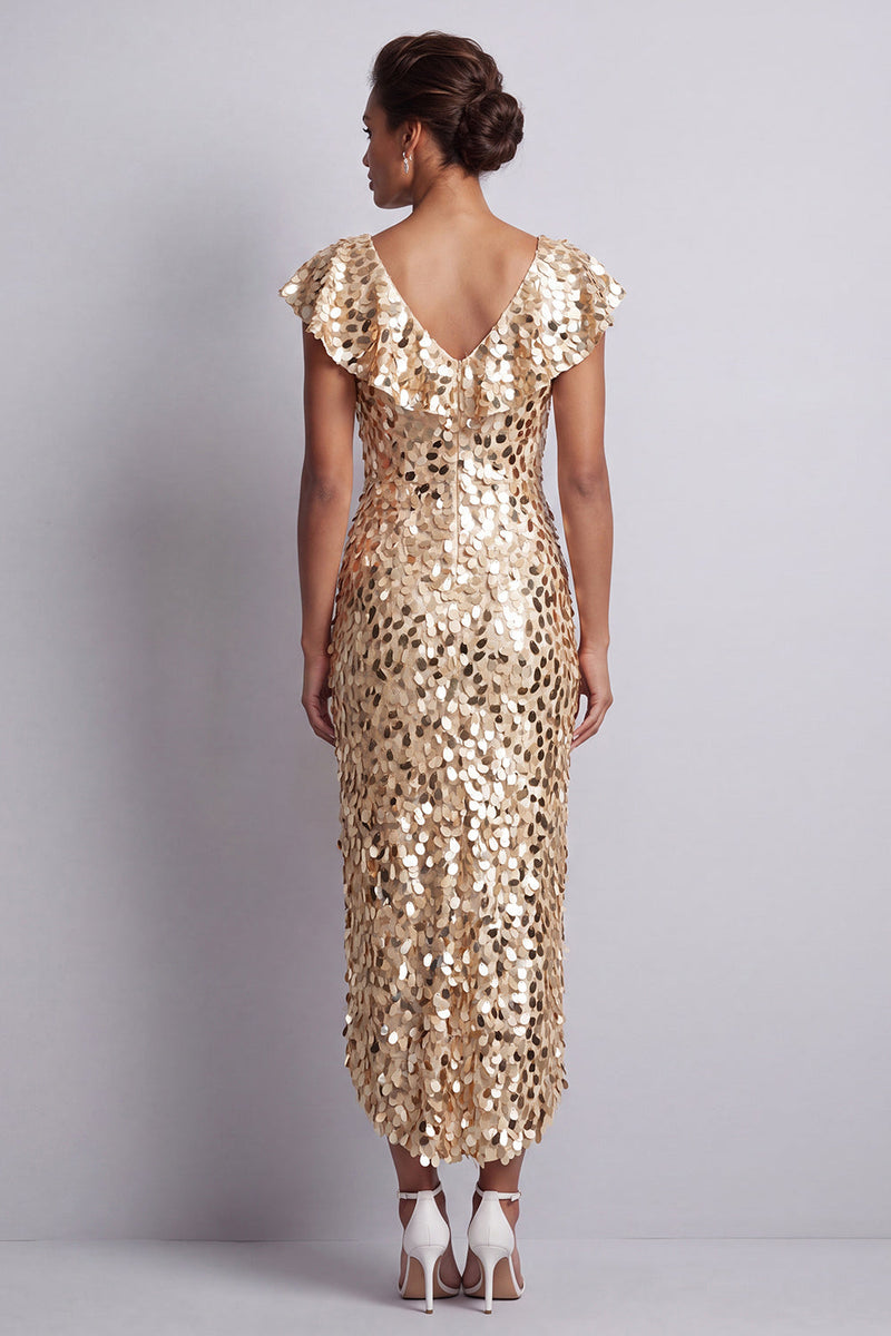 Load image into Gallery viewer, Green Sparkly Sheath Sequin High-Low Mother of the Bride Dress with Ruffles