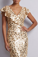 Load image into Gallery viewer, Green Sparkly Sheath Sequin High-Low Mother of the Bride Dress with Ruffles
