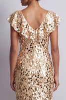 Load image into Gallery viewer, Green Sparkly Sheath Sequin High-Low Mother of the Bride Dress with Ruffles