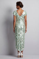 Load image into Gallery viewer, Green Sparkly Sheath Sequin High-Low Mother of the Bride Dress with Ruffles