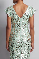 Load image into Gallery viewer, Green Sparkly Sheath Sequin High-Low Mother of the Bride Dress with Ruffles