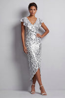 Load image into Gallery viewer, Green Sparkly Sheath Sequin High-Low Mother of the Bride Dress with Ruffles