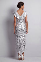 Load image into Gallery viewer, Green Sparkly Sheath Sequin High-Low Mother of the Bride Dress with Ruffles