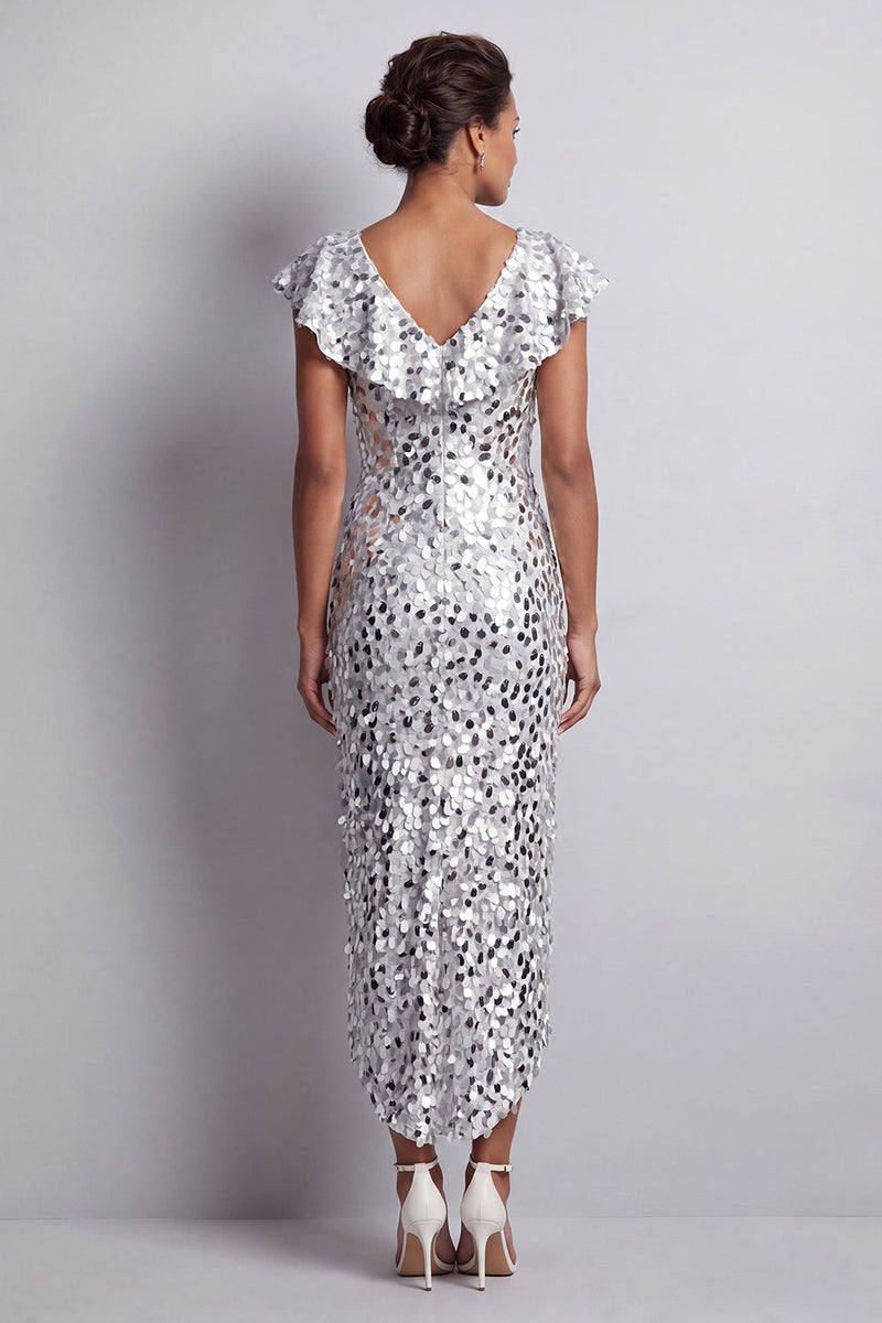 Load image into Gallery viewer, Green Sparkly Sheath Sequin High-Low Mother of the Bride Dress with Ruffles