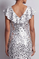 Load image into Gallery viewer, Green Sparkly Sheath Sequin High-Low Mother of the Bride Dress with Ruffles