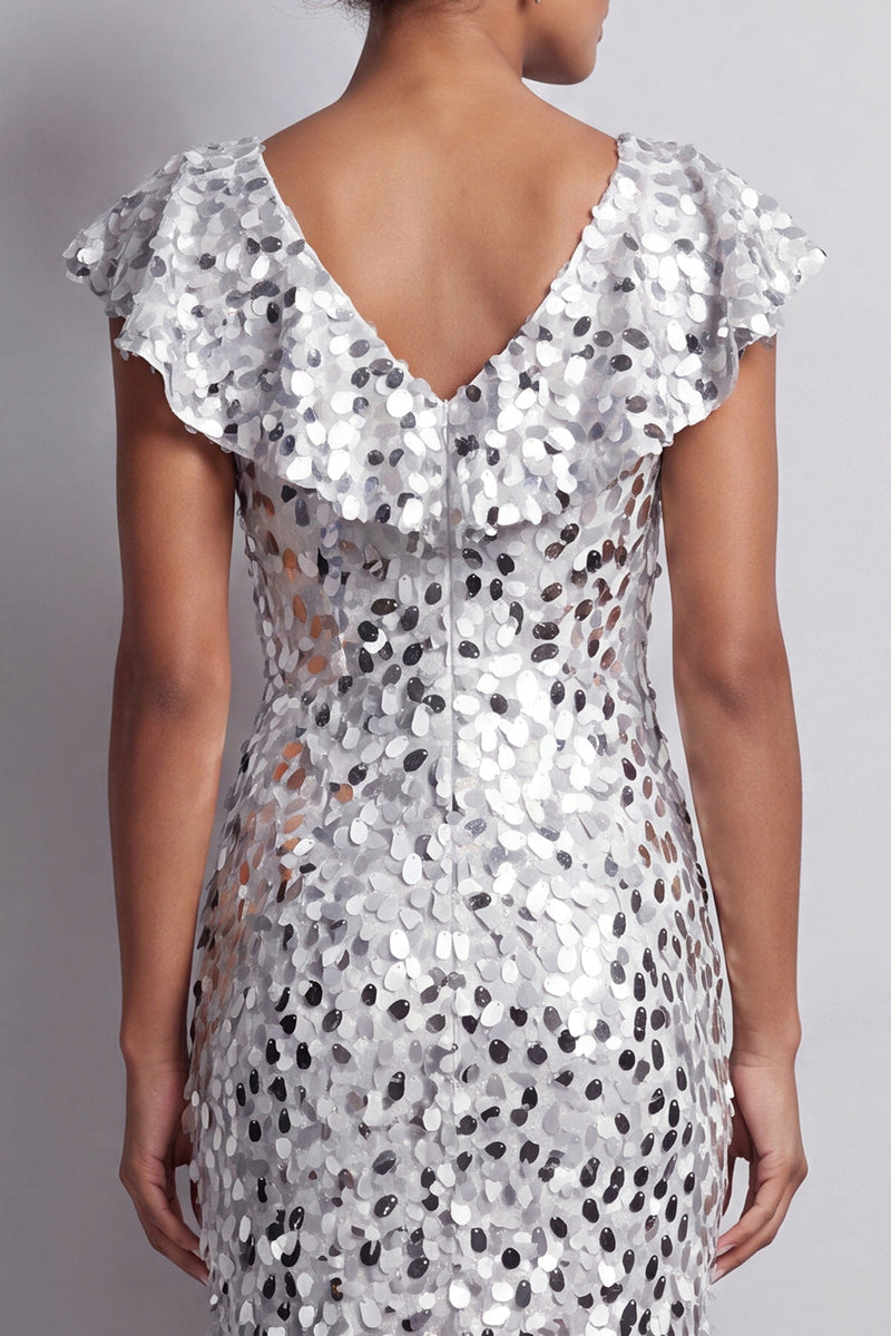 Load image into Gallery viewer, Green Sparkly Sheath Sequin High-Low Mother of the Bride Dress with Ruffles