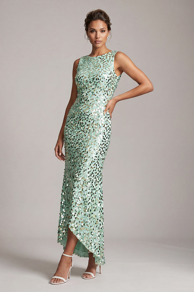 Load image into Gallery viewer, Sparkly Green Sequin Boat Neck Long Mother of the Bride Dress