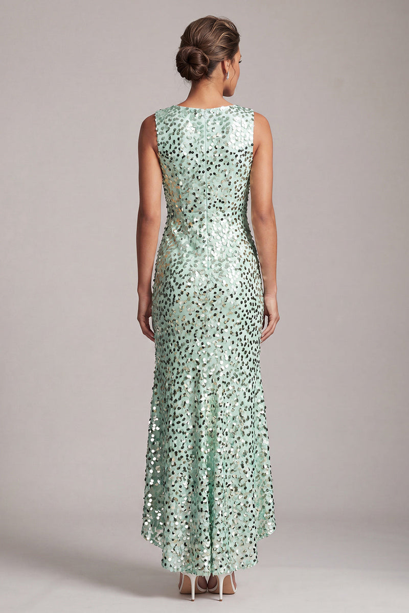 Load image into Gallery viewer, Sparkly Green Sequin Boat Neck Long Mother of the Bride Dress