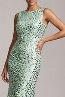 Load image into Gallery viewer, Sparkly Green Sequin Boat Neck Long Mother of the Bride Dress