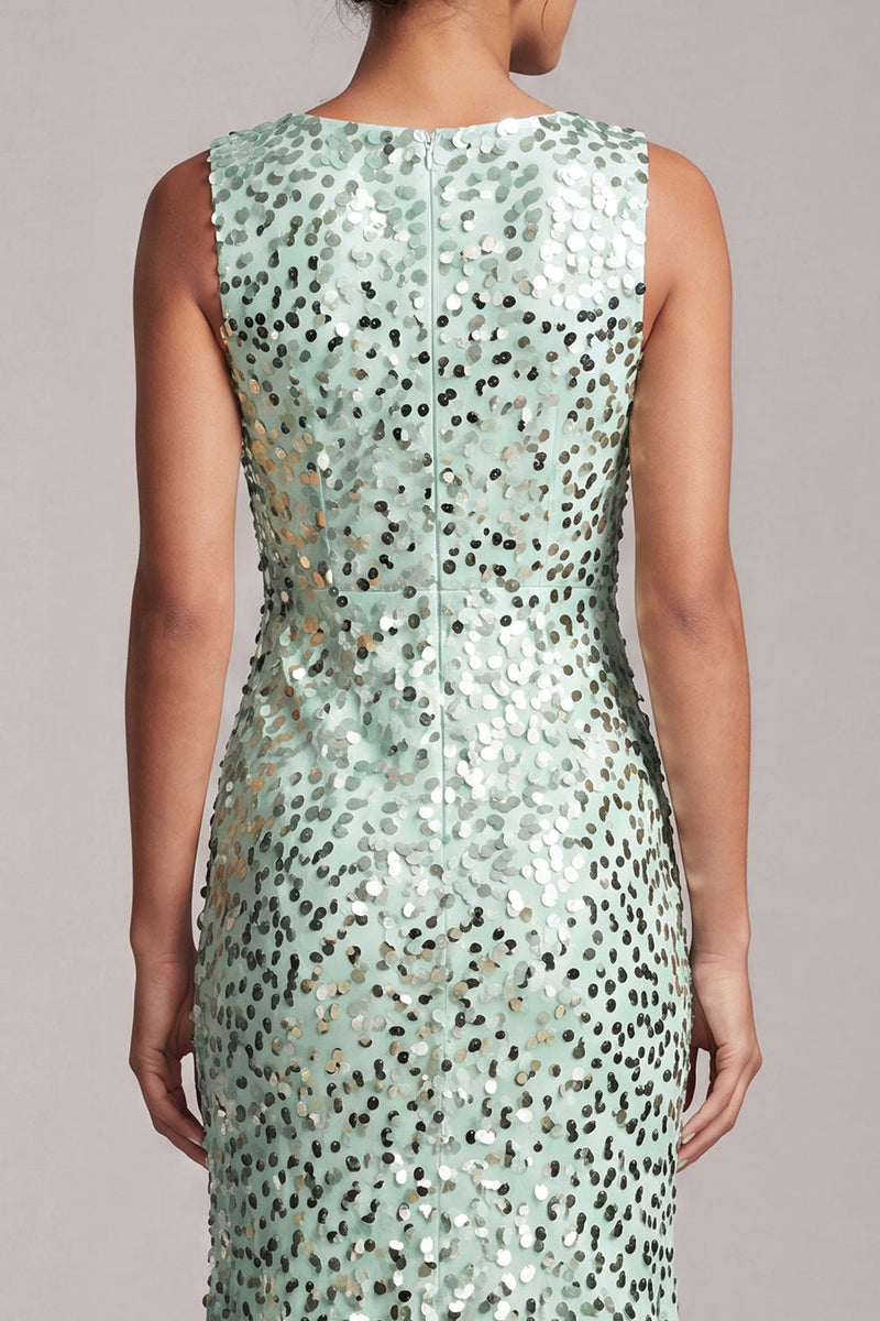 Load image into Gallery viewer, Sparkly Green Sequin Boat Neck Long Mother of the Bride Dress