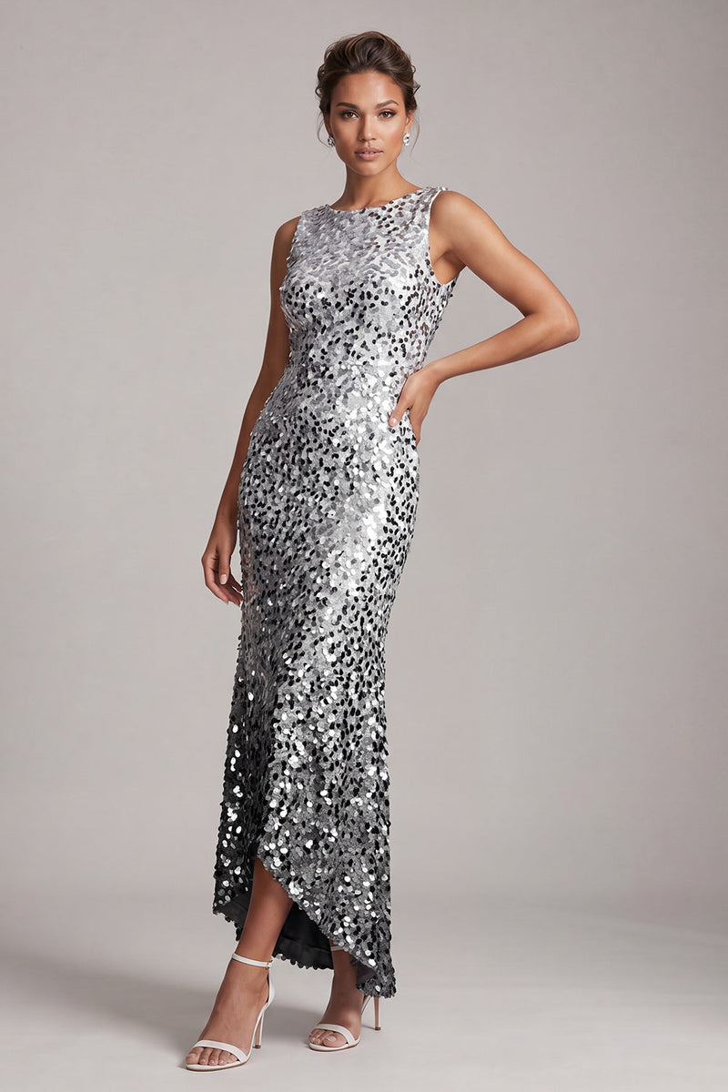 Load image into Gallery viewer, Sparkly Green Sequin Boat Neck Long Mother of the Bride Dress