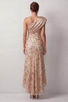 Load image into Gallery viewer, Floral Champagne Sparkly Sequin One Shoulder High-Low Mother of the Bride Dress