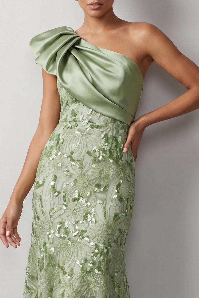Load image into Gallery viewer, Floral Champagne Sparkly Sequin One Shoulder High-Low Mother of the Bride Dress