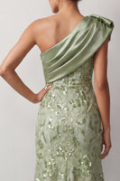 Load image into Gallery viewer, Floral Champagne Sparkly Sequin One Shoulder High-Low Mother of the Bride Dress