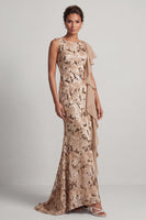 Load image into Gallery viewer, Sparkly Floral Champagne Sequin Mermaid Ruffled Long Mother of the Bride Dress