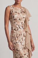 Load image into Gallery viewer, Sparkly Floral Champagne Sequin Mermaid Ruffled Long Mother of the Bride Dress