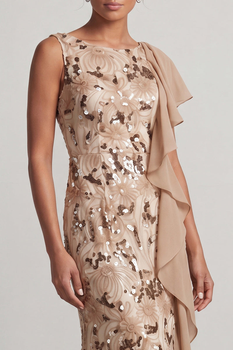 Load image into Gallery viewer, Sparkly Floral Champagne Sequin Mermaid Ruffled Long Mother of the Bride Dress