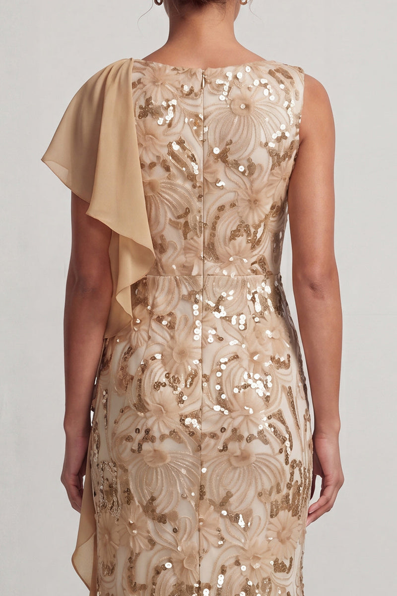 Load image into Gallery viewer, Sparkly Floral Champagne Sequin Mermaid Ruffled Long Mother of the Bride Dress